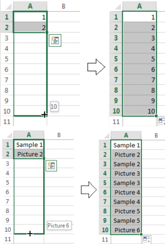 autofill vertically in excel